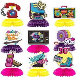 90s Honeycomb Centerpiece, 9 Pieces Retro Hip-Hop Graffiti 90s Honeycomb Centerpiece Table Supplies for Kids Boys Girls 90s Themed Birthday Party Nostalgic Party Favors
