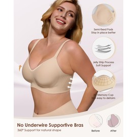 As Fairy Comfort Wireless Lift Bra for Women - Smooth Full Coverage Push Up Bras for Everyday Wear Nude 36DDD