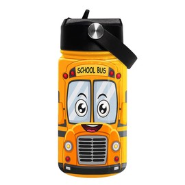 School Bus Water Bottle - Kids Water Bottle with Straw Lid - 12 Oz Insulated Stainless Steel Water Bottles for Kid Boys - Travel Cup for School Sports