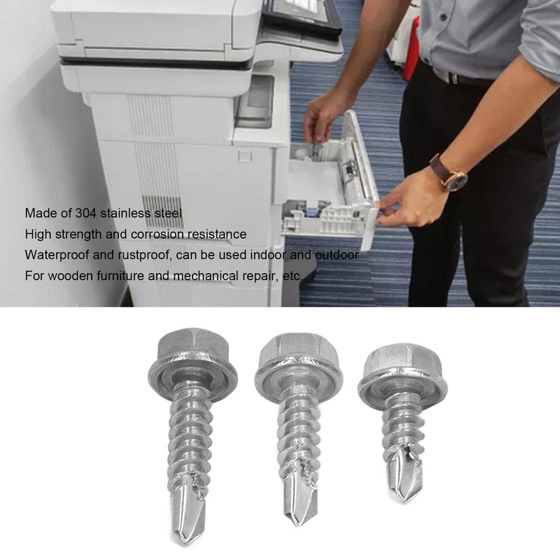 150PCS 304 Stainless Steel Self Tapping Screws Wafer Head Hex