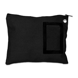 BankSupplies Canvas Interoffice Mailer | 12” W x 9” H | Large Storage Bag | Black Color | Grommet for Padlock & Zip Tie | 5” W x 3” H Framed Cardholder | Zipper Closure | Bank Bag