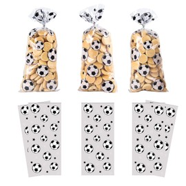 100 Pieces Football Party Bags Treats Candy Bags Football Gifts Bag Football Gift Bags with 100 Pieces Silver Twist Ties