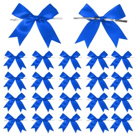 50 Royal Blue Pre-Tied Satin Ribbon Bows with Twist Ties, 3.1 Inch Decorative Gift Bows for Gift Wrapping, Favor Bags, Treat Bags, Bottle Decoration, Wedding Baby Shower Party Favors