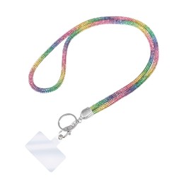 Global Shopper Fashion 34.8'' Sparkle Crystal Neck Lanyard,Bling Work Card Holder,Rhinestone Badge Reel Clip for Women(Rainbow,1PC)