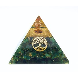 Orgonite Pyramid with Real Gemstones Energy Harmonisation with Healing Stones Copper Spiral Tree of Life Energy Protection Happiness Harmony (Green Aventurine (Green) 6 x 6 cm)