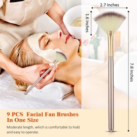 9 Pieces Facial Brushes Fan Mask Brushes, Soft Facial Applicator Brushes Tools for Peel Glycolic Mask Makeup for Mud Cream (7.8 inch, Champagne)