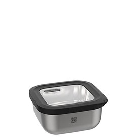 GEFU Provido Food Storage Container, 400 ml, Square, Storage Container, Cold and Heat Resistant, Intelligent Storage Control via App, Black/Silver