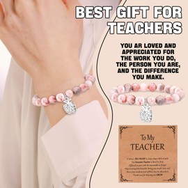 Landical 12 Pcs Teacher Appreciation Gifts for Women Natural Stone Teacher Bracelet Gifts with Message Cards Thank You Gifts for Teacher Valentine's Day Graduation Birthday Gifts