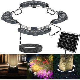 Solar Palm Tree Lights Outdoor Warm Light 3000K, Solar Spotlights for Plam Trees 12000 mAh Batteries Solar Powered LED Ring Tree Lights up to 12+ Hours for Outside House Garden Landscape Large Trees