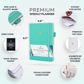 Clever Fox Planner Premium Edition – Undated Luxurious Weekly & Monthly Planner to Increase Productivity and Hit Your Goals – Organizer – Start Anytime, A5, Lasts 1 Year, Light Turquoise (Weekly)