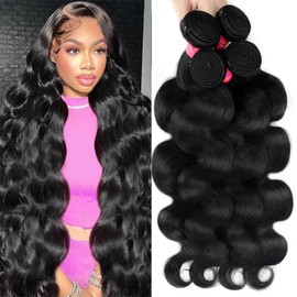 Human Hair Body Wave Bundles 18 20 22 24 Inch Human Hair 4 bundles 100 percent Human Hair Bundles Raw Bundles Human Hair 4 Bundles Natural Black Sew In Bundles Human Hair Glossy Hair Bundles