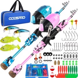 ODDSPRO Kids Fishing Pole - Kids Fishing Starter Kit - with Tackle Box, Reel, Practice Plug, Beginner's Guide and Travel Bag for Boys, Girls (2 pack (Blue+Light Pink), 1.5M 4.92Ft)