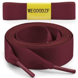 WEGOODZF Flat Satin Ribbon Shoelaces: 2cm Wide 55 inch Dark Red Silk Shoe Laces for Women -2 Pair