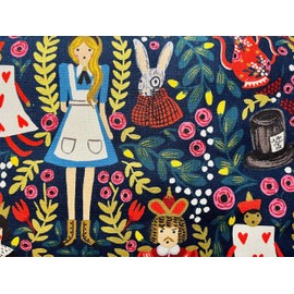 Wonderland-Rifle-Paper-co-Navy Blue Metallic Canvas-Cotton + Steel 1/2 Yard 44