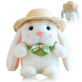 Quahzify Rabbit Cuddly Toy, 23 cm Easter Bunny Plush Toy, Easter Bunny Stuffed Toy with Floppy Ears, Rabbit Doll, Rabbit Plush, Rabbit Plush Toy for Girls Boys Easter Gifts (White)