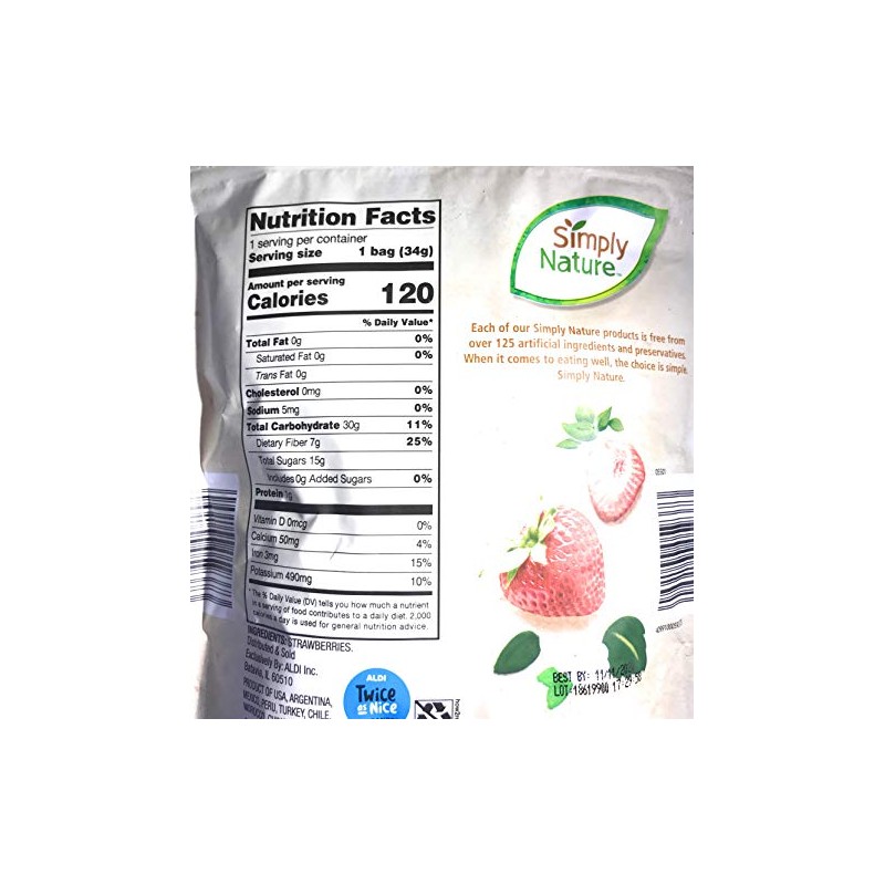 Simply Nature Freeze Dried Strawberries Real Fruit Non GMO