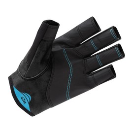 Gill Pro Sailing Gloves - Short Finger with 3/4 Length Fingers for Boating, Dinghy, SUP, Kayaking or Windsurfing (Black/Bluejay, M)