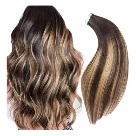 Rinboool Extensiones Cabello 40gr 14in Ombre Marrón Oscuro Enraizado