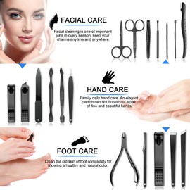 Manicura Set-Salandens 18 en 1 Manicura y Pedicura Profesional de pedicura profesional de acero inoxidable, tijeras para uñas, lima de uñas, gancho para orejas, pinzas, tijeras para el pelo de la nariz, maquinilla de afeitar para cejas de Uñas Belleza Cu