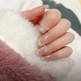 YXRXKJ Nail Tips, Medium, 24 Pieces, Nail Tips, Short, Popular, Japanese Style, Cute, Simple, Stylish, False Nails, Short, Spring & Summer, Bride Nails, Glossy, Coming of Age Ceremonies, School