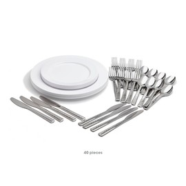 Mozaik Premium Plastic Pearl Service for 8 with Assorted Cutlery, 40 pieces