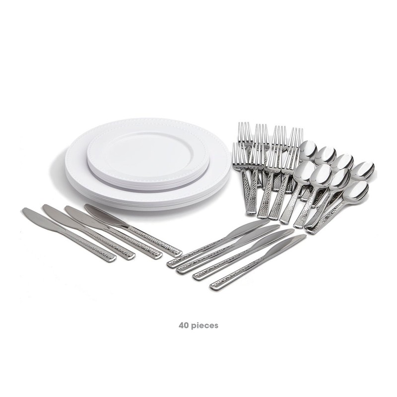 Mozaik Premium Plastic Pearl Service for 8 with Assorted Cutlery,
