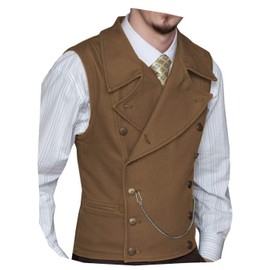 Ceehuteey Mens Suit Suede Double Breasted Vest Classic Groomsmen Wedding Waistcoat Leather Big Lapel （XXL,Brown