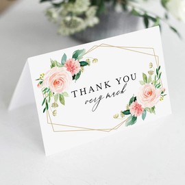 Bliss Collections Bliss Collections Thank You Cards - Cards for Weddings, Receptions, Bridal Showers, Baby Showers, Graduations, Special (Geometric Floral - 25 pieces with envelopes)