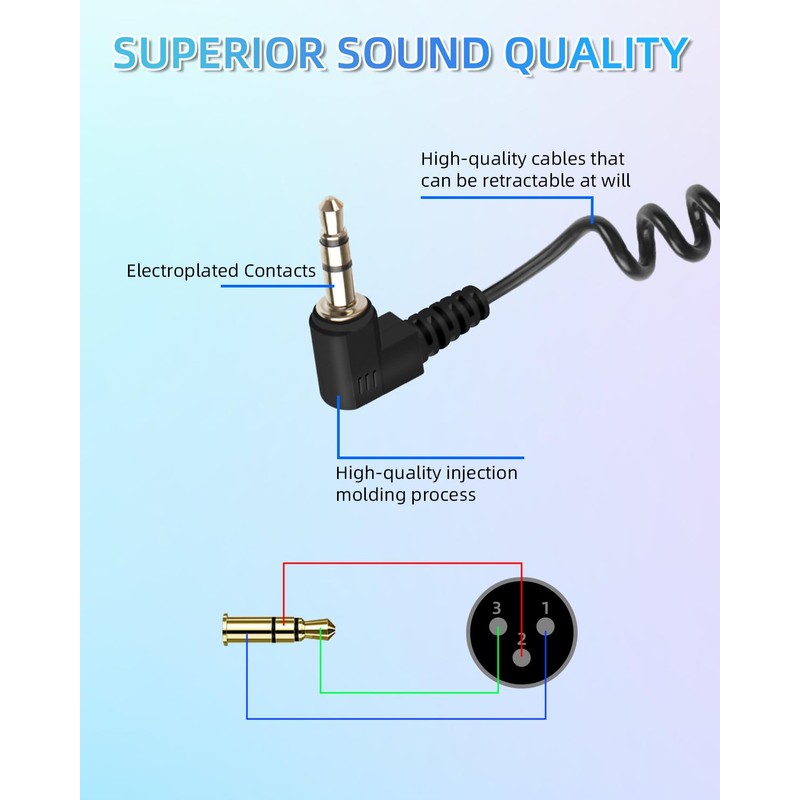 GELRHONR Right Angle 3-Pin Mini XLR to 3.5 mm Coiled