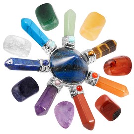 mookaitedecor 7 Chakra Crystals Set,Healing Crystal Polished Tumbled Worry Stones & Lapis Lazuli Cone Energy for Reiki Balancing Meditation Kit