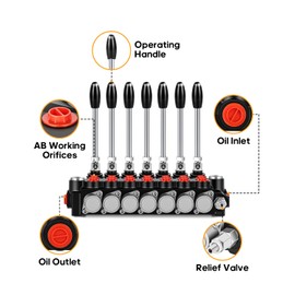 GYZJ Hydraulic Flow Control Valve 7 Spool 15 GPM G Ports Adjustable Relief Lever Handle Double Acting Parallel Center Tractor Loader W/Joystick Small Tractors/Tanks Loaders Log Splitters 3600 PSI