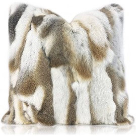 Entua Natural Rabbit Fur Throw Pillow Cover 20x20 Luxury Farmhouse Animal Hair Cozy Cushion Cover Handcrafted Soft Plush Fur Decorative Throw Pillow Coversfor Couch Sofa