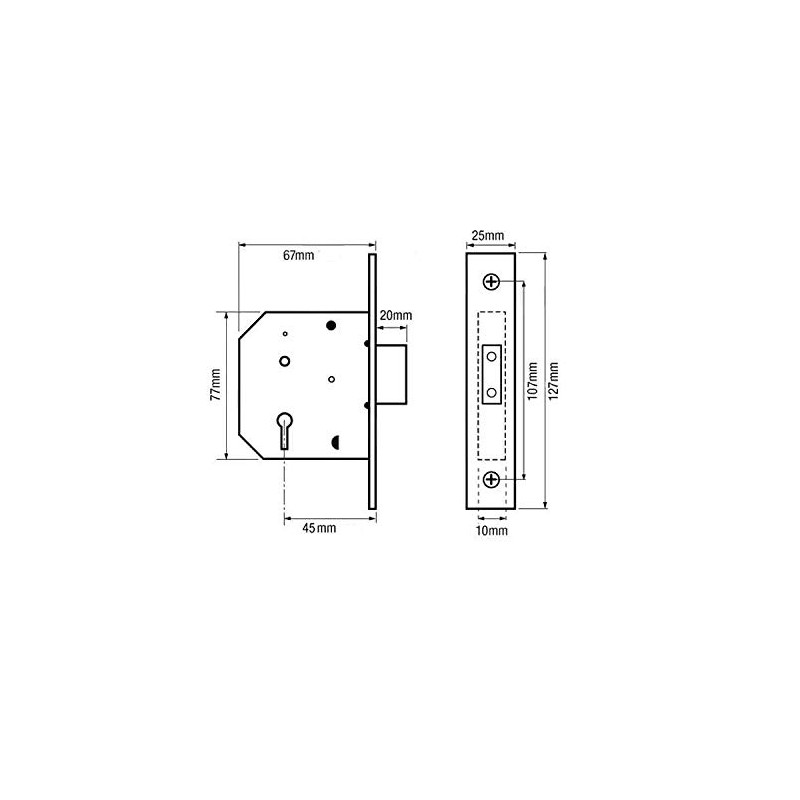 2-1/2" Mortice 3 Lever Deadlock Security Door Bolt Latch Brass