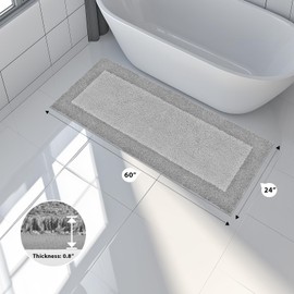 Bathroom Rugs 24" x 60", Non-Slip Extra Soft Absorbent Bath Rugs, Machine Washable Quick Dry Bath Mats for Bathroom Floor, Shower, Bathtub and Sink, Light Grey & Grey