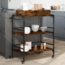 Dyncan Vintage-Inspired Kitchen Trolley for Enhanced Storage and Style, Sturdy Engineered Wood with Steel Frame, Smoked Oak Finish