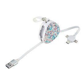 UPPWOO Bling 3.93Ft/1.2m Adjustable Multi Retractable Charger Cord 3A, 3-in-1 USB Cable Fast Charging Data Transmission Shining Rhinestones for Phone/Type-C/Micro-USB