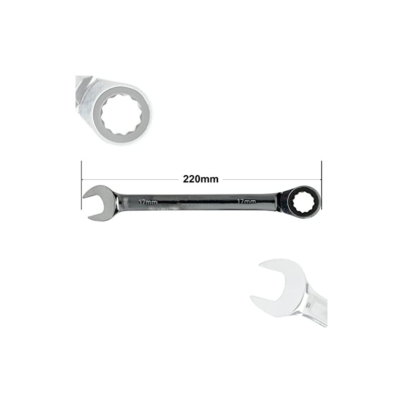 Seshin Buffalo 17mm Ratchet Spanner Steel Fixed Head Gear Wrench