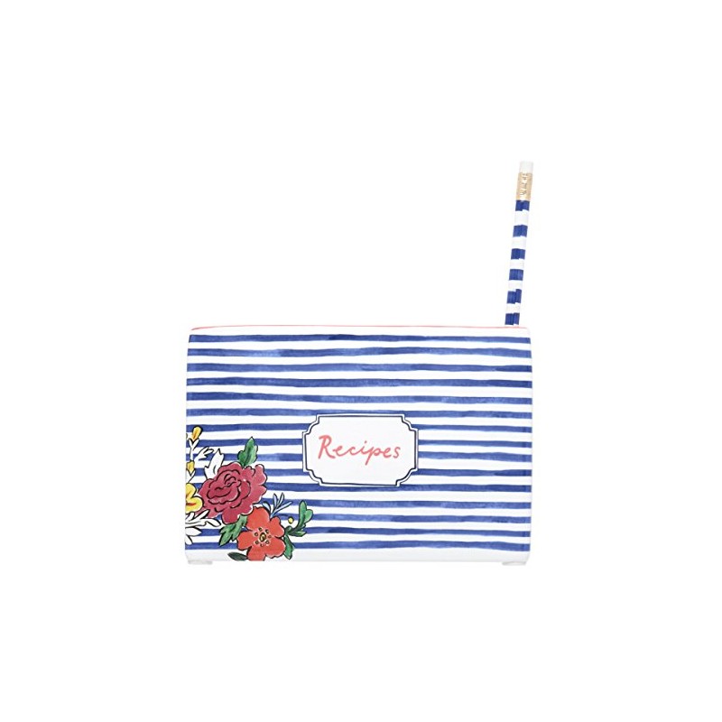 C.R. Gibson White and Blue Striped Floral Recipe Box, with