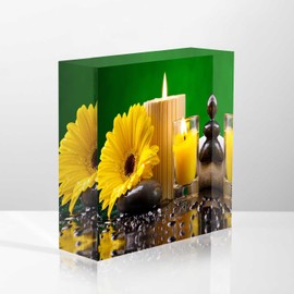 NOHSHE Square Desktop Ornaments Sunflower,Candles Pebble on The Water Acrylic Appreciation Presents for Coworkers - Supervisor Presents for Women - Thank You Teacher Presents
