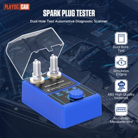 PLAYOCCAR 110V Spark Plug Tester - Dual-Hole Car Ignition Plug Detector for 12mm Spark Plugs, Adjustable Frequency 0~6000RPM with Protective Cover for 12V Vehicles