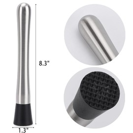 4 Pack Muddlers for Cocktail 304 Stainless Steel Fruit Crusher 8.3" Long Ice Crusher for Bar Party and Home