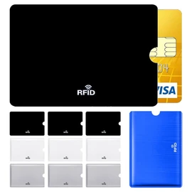 HSYTEK Pack of 10 Credit Card Sleeves, Multicoloured RFID Blocker Card Case, Credit Card Case for Protection of Bank Cards from Data Theft and Unauthorised Reading, 4 Colours, Black, white, silver,