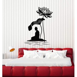 Vinyl Wall Decal Gym Yoga Room Meditation Art Lotus Flowers Stickers Mural Large Decor (g4787) Black