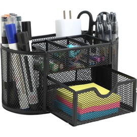 Organizador de Escritorio de Malla, Organizadores de Escritorio y Accesorios con Cajones, Soporte para Lapiceros para Escritorio con 1 Cajones con 8 Compartimentos para Suministros de Oficina