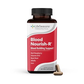 LifeSeasons - Blood Nourish-R - Iron Deficiency Supplement - Supports Anemia, Fatigue, Paleness & Dizziness - No Constipation - Blood Building - Iron, Alfalfa, Raspberry & Vitamin B-12-60 Capsules