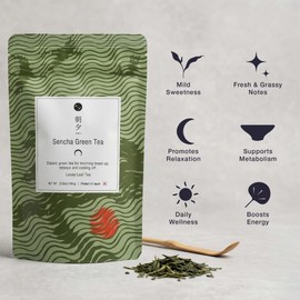 Asayu Japan Sencha Green Tea, 100% Made in Japan Loose Leaf Tea, 100g, Natural Antioxidant Rich Energy Boost, Vegan and Gluten Free - Sencha
