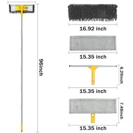 Dymoll - Herramienta limpiadora de ventanas de 96 pulgadas de largo con poste de extensión, kit de limpieza de ventanas 2 en 1, kit profesional de lavado de ventanas para ventanas altas de cristal y