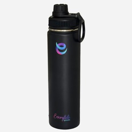 EverGlide Goods 24oz Stainless Steel Water Bottle – Vacuum Insulated, Leak-Proof, Wide Mouth – Keeps Drinks Cold & Hot for 12 Hours – Perfect for Gym, Sports, and Outdoors (Black)