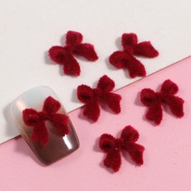 Valentine’s Day Nail Charms 3D Flocking Bow Nail Art Charms Cute Nail Gems with Rhinestones Red Bow Charms for Nails Nail Charms for Acrylic Nails Supplies DIY Nail Art Decoration Accessories 20Pcs
