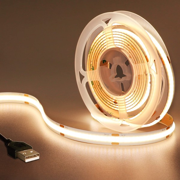 KXZM DC 5V USB COB LED Strip Light Warm White